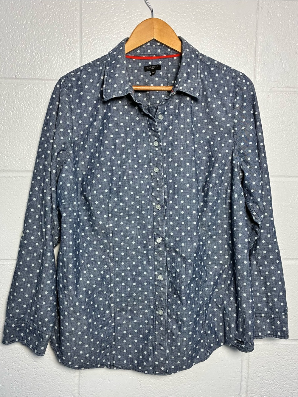 Talbots polka dot button up top